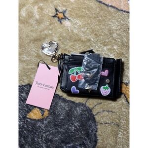 Juicy Couture‎ Black Card Holder Keychain Wallet Charms Strawberry Cherry Heart